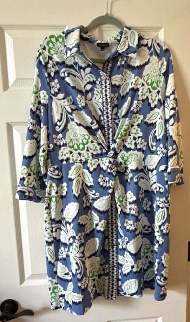 Talbots Effortless Jersey Twist Front Shirtdress in Blossom Ikat Print